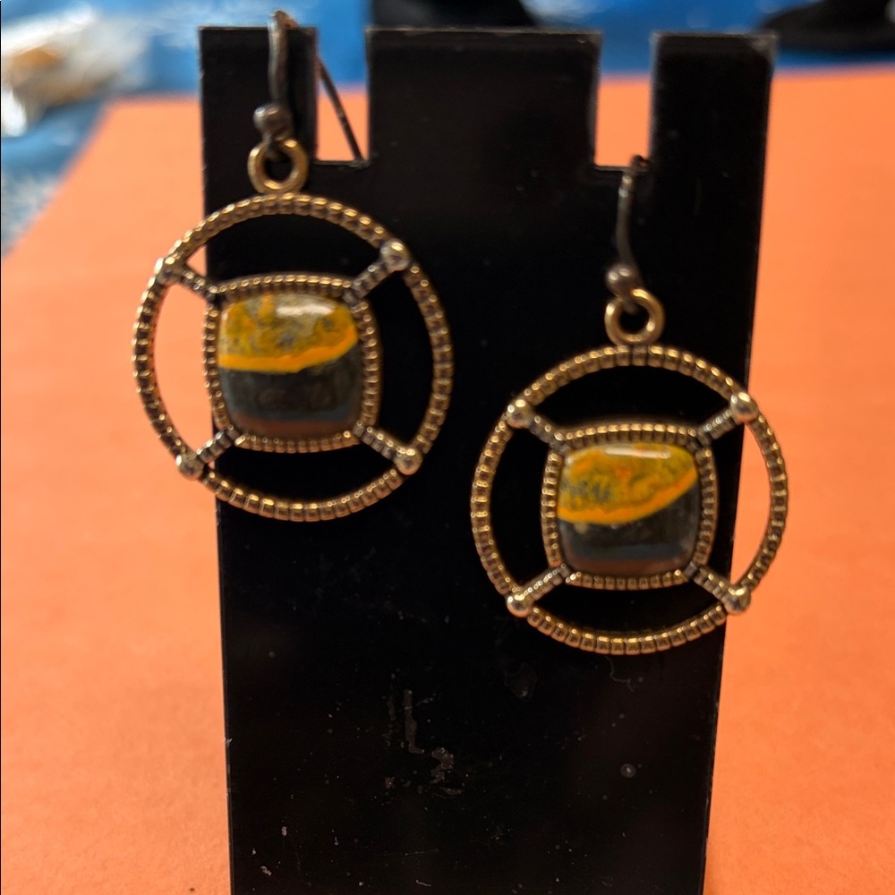 Elegant Gold and Brown Hoop Earrings
